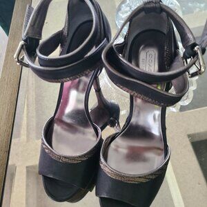 Coach low platform ankle strap heels black/pewter sz 9